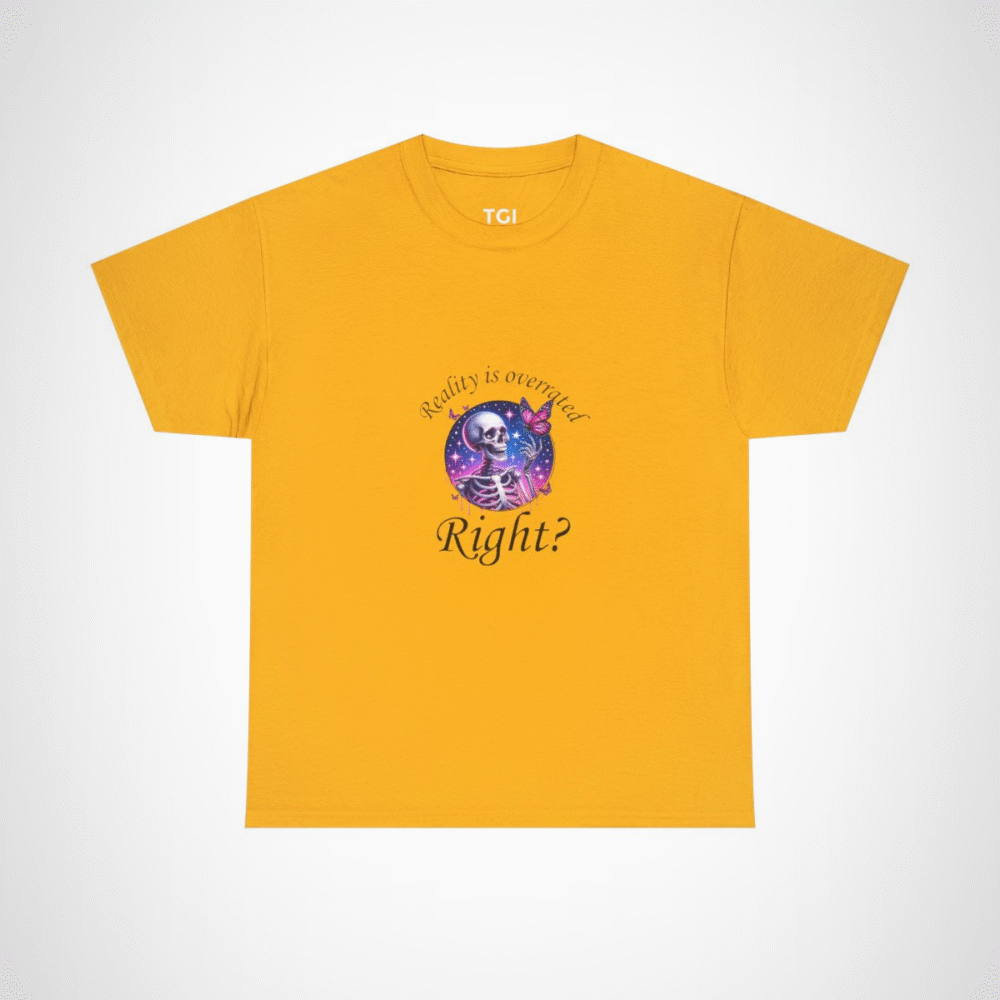 Cosmic Skeleton and Butterfly T-Shirt featuring unique art design Gold colour