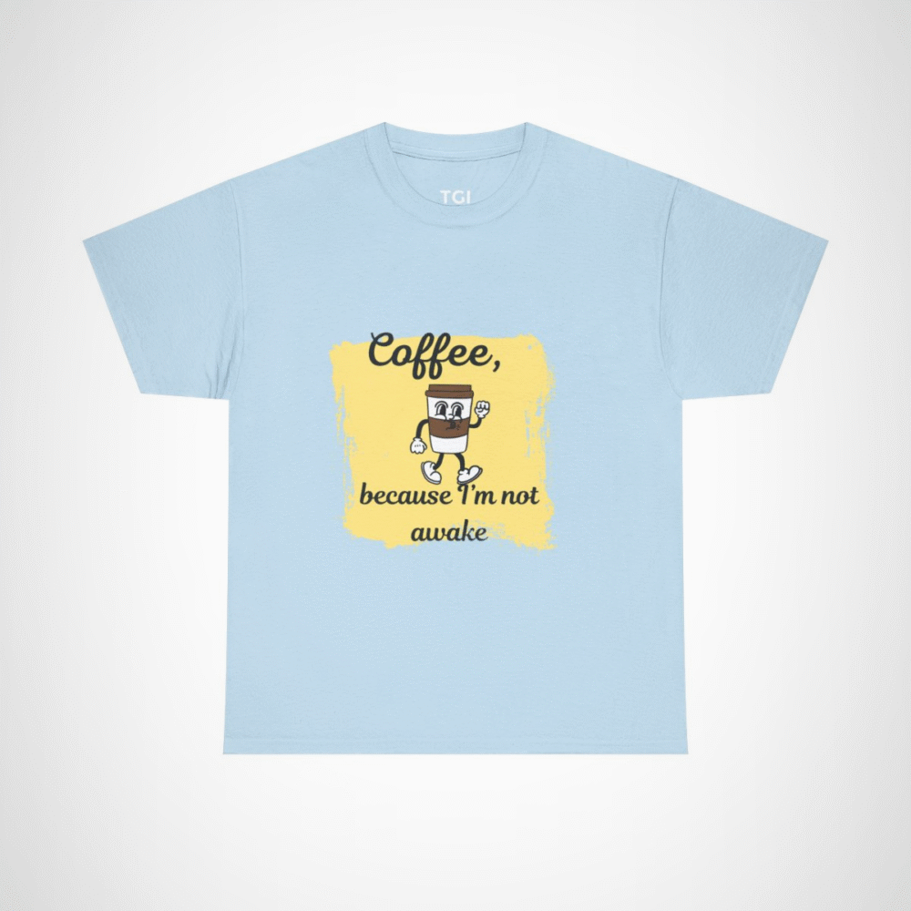 Coffee Lover's Tee with a whimsical coffee cup design Light Blue colour