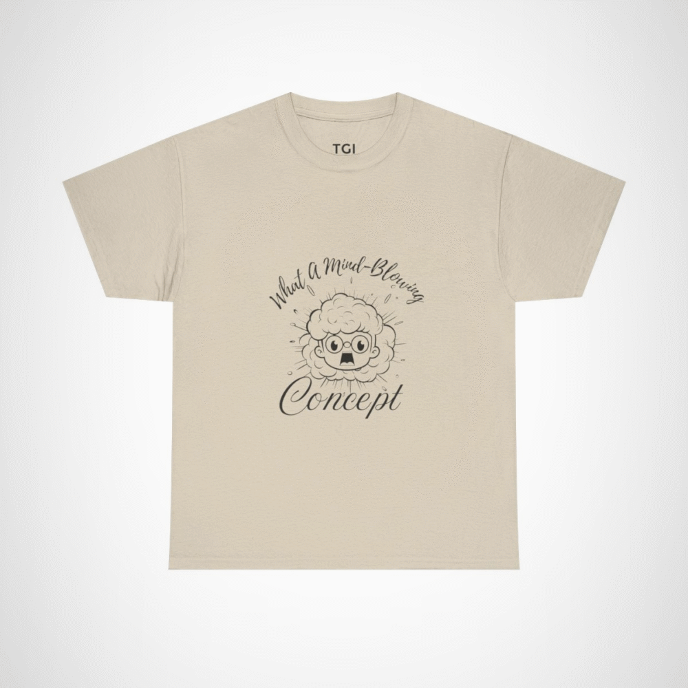 Explosive Genius Graphic Tee featuring a quirky character and vibrant design Sand colour
