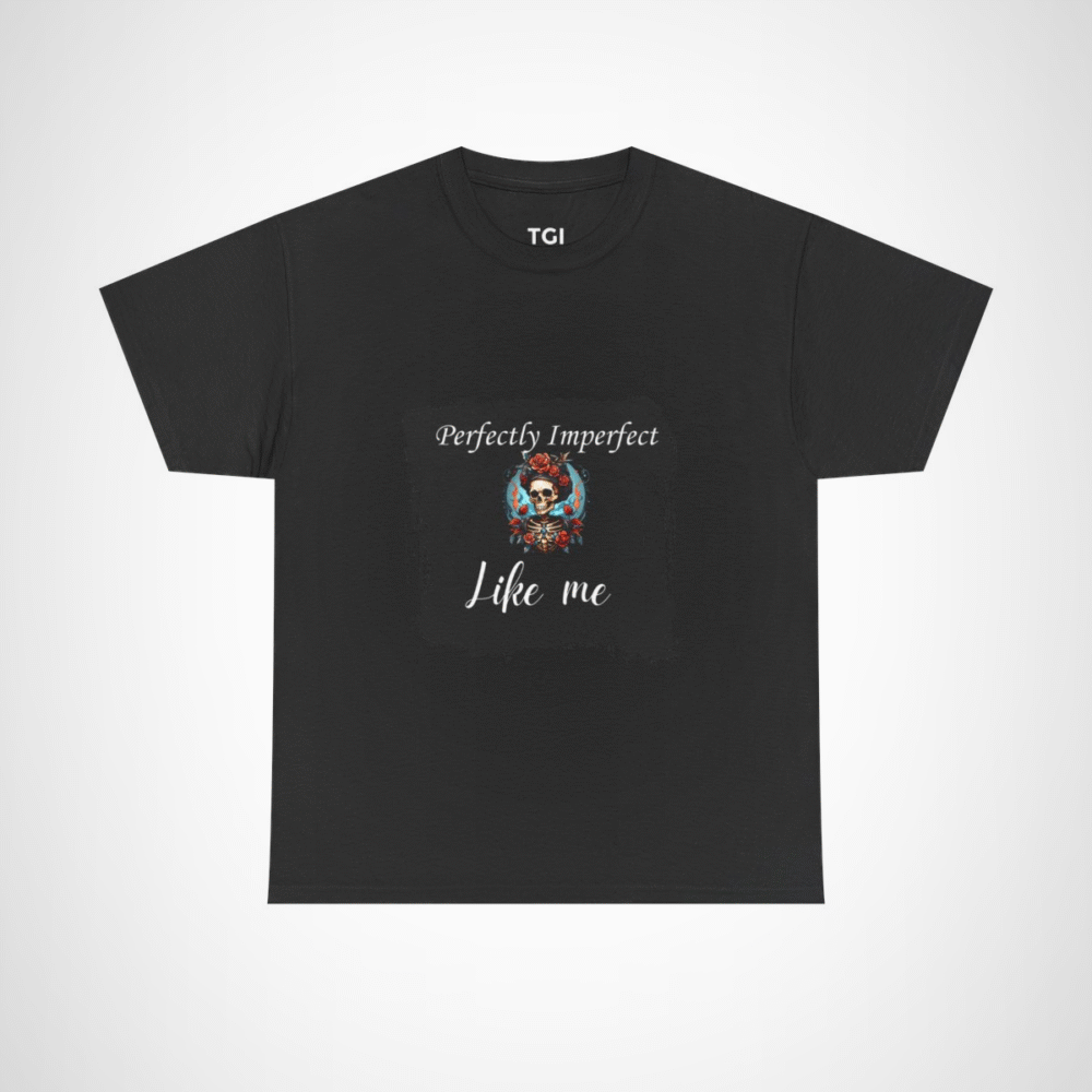 Perfectly Imperfect Skull T-Shirt featuring a skull adorned with roses Black colour