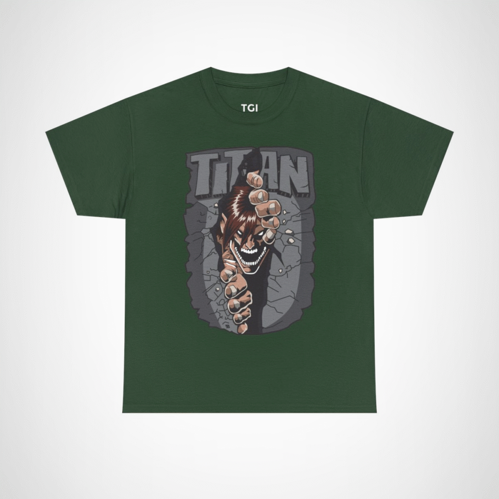 Epic Titan Breaking Through T-Shirt featuring a dramatic Titan design Forest Green colour