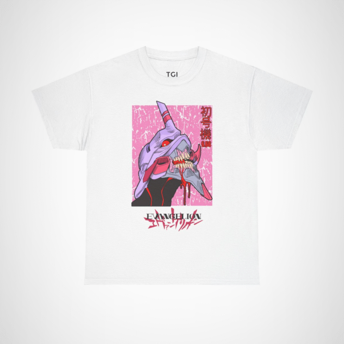 Evangelion Mech Art T-Shirt featuring anime design White colour
