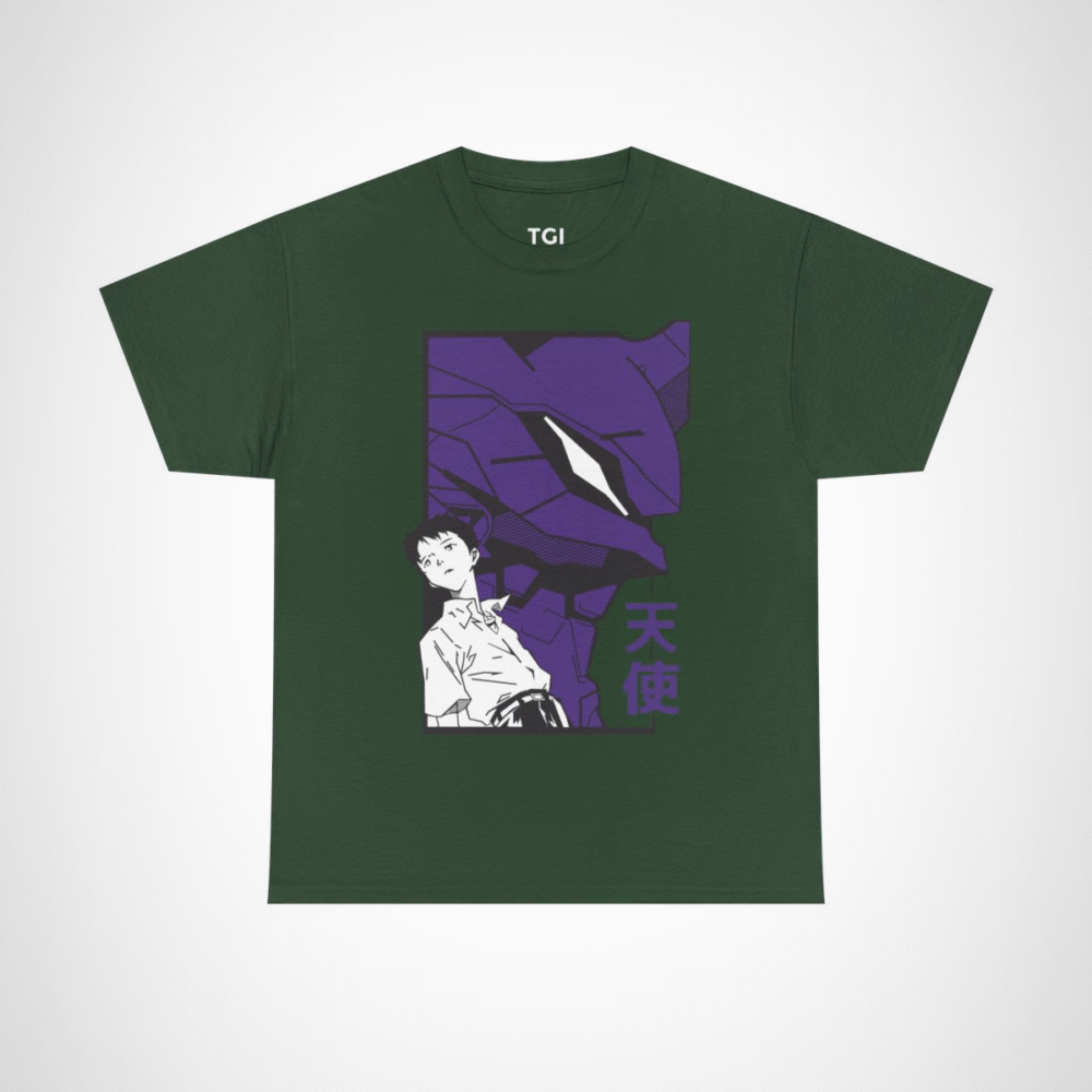 Shinji and Eva Unit-01 artwork on soft fabric t-shirt Forest Green colour