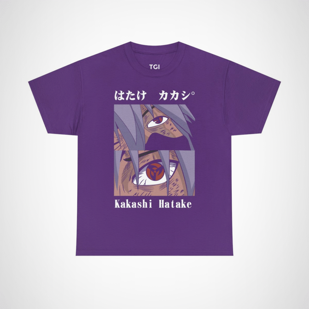 Kakashi Hatake graphic t-shirt featuring iconic character design Purple colour