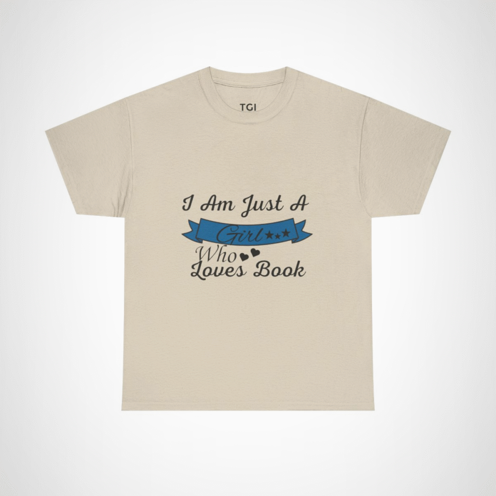 Chic 'Girl' banner t-shirt featuring blue script and star accents Sand colour