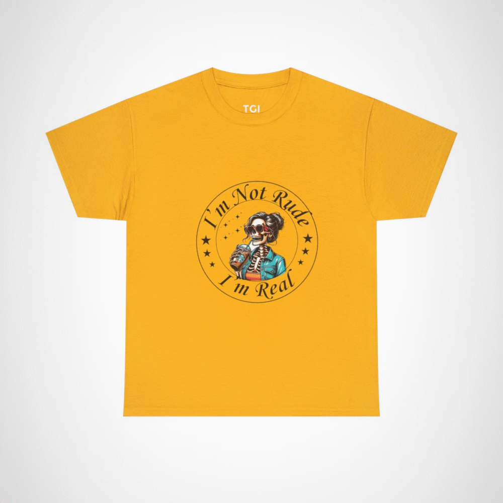 Chic skeleton t-shirt featuring skeleton with iced coffee Gold colour