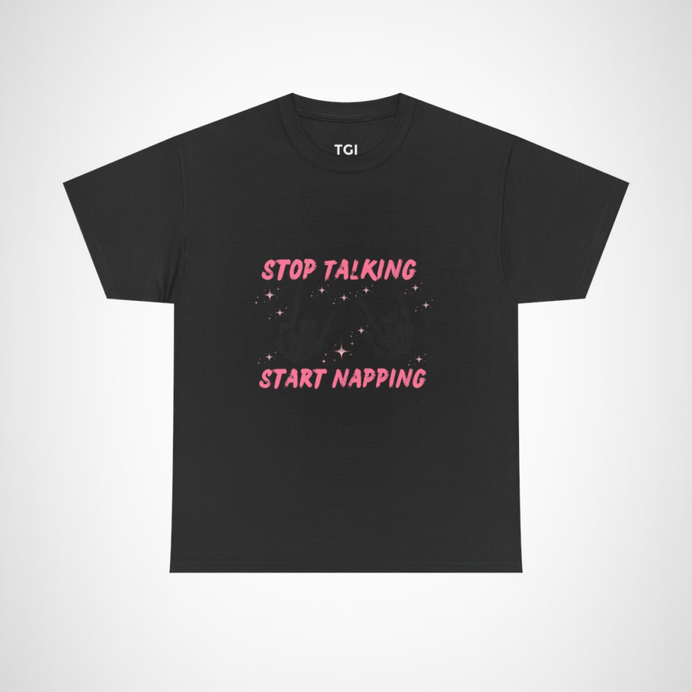Funny Stop Talking Start Napping T-Shirt for Sleep Lovers Black colour