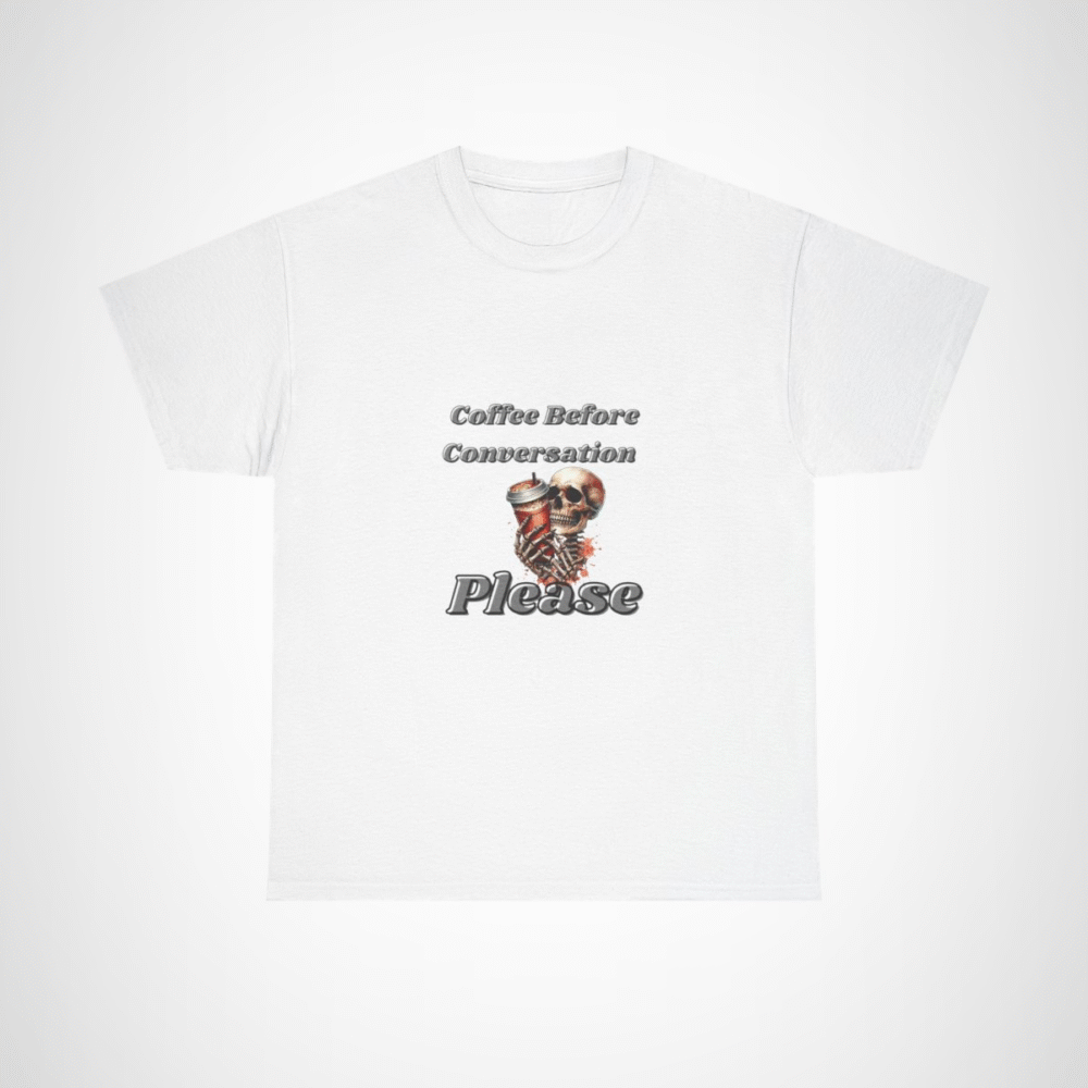 Skull design holding a coffee cup on a t-shirt for coffee lovers White colour