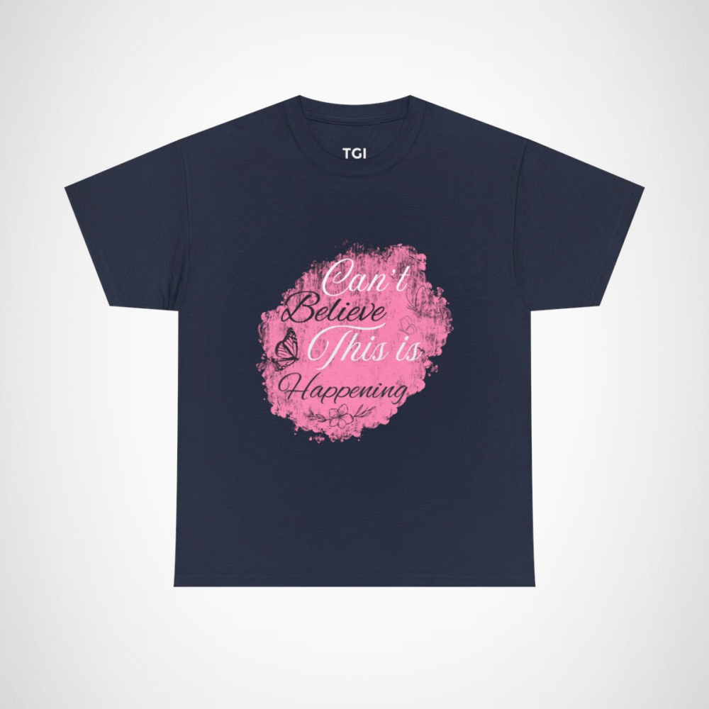 Elegant Floral Graphic Tee with 'Can’t Believe This is Happening' Phrase Navy colour