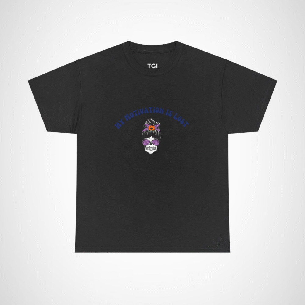 Skull Princess T-Shirt with the phrase My Motivation is Lost Black colour