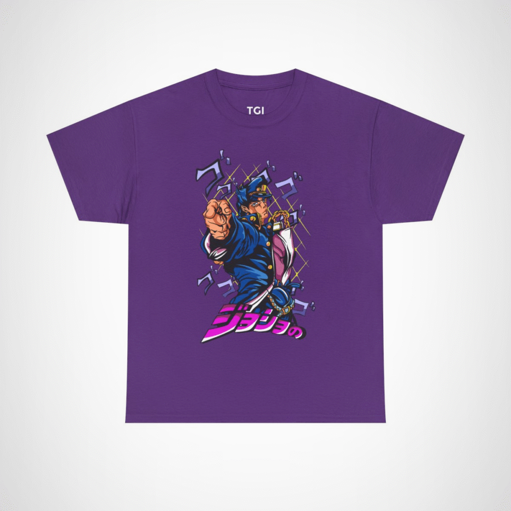 JoJo's Bizarre Adventure inspired character t-shirt with dynamic artwork Purple colour