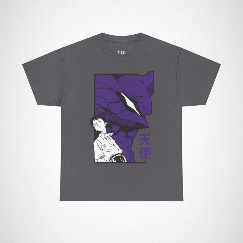 Shinji and Eva Unit-01 artwork on soft fabric t-shirt Charcoal colour