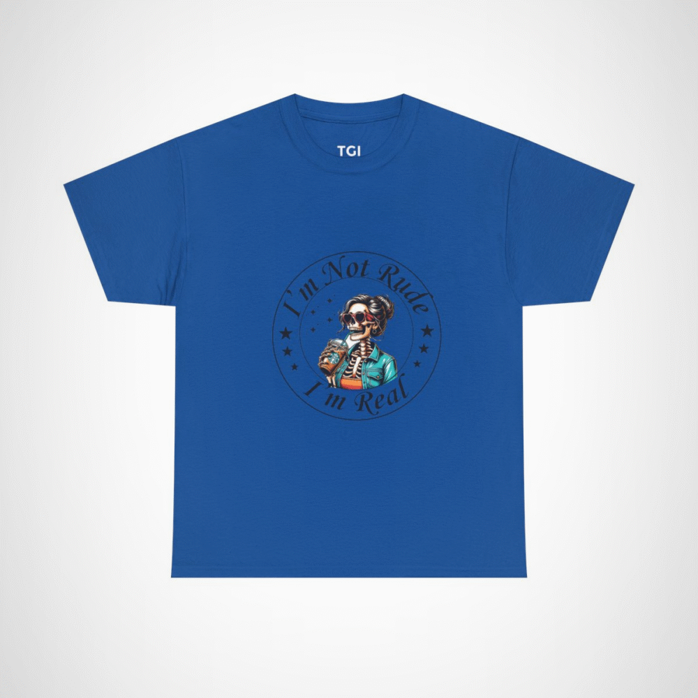 Chic skeleton t-shirt featuring skeleton with iced coffee Royal colour