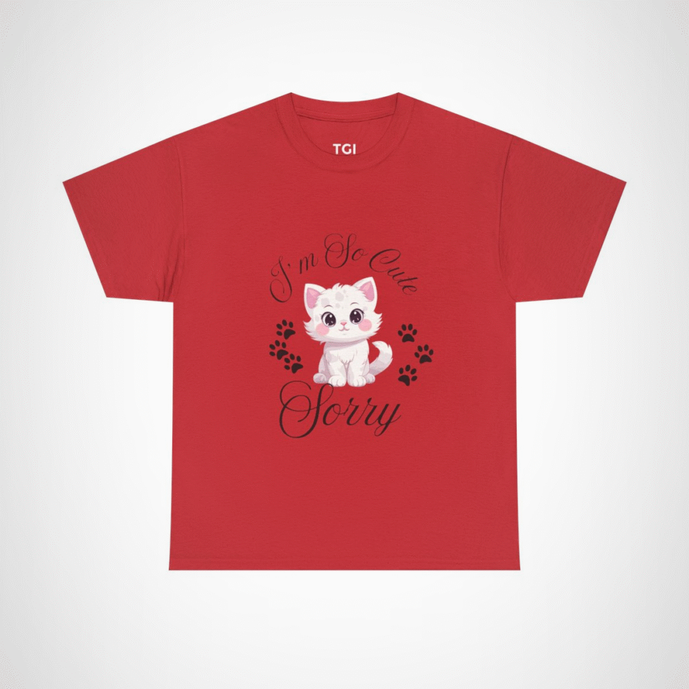 Charming graphic tee featuring an adorable white cat for cat lovers Red colour