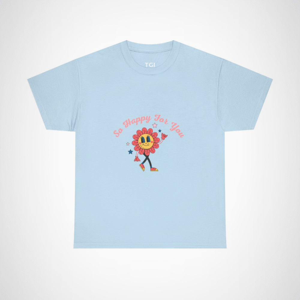 So Happy For You Flower Graphic Tee depicting a smiling flower design Light Blue colour