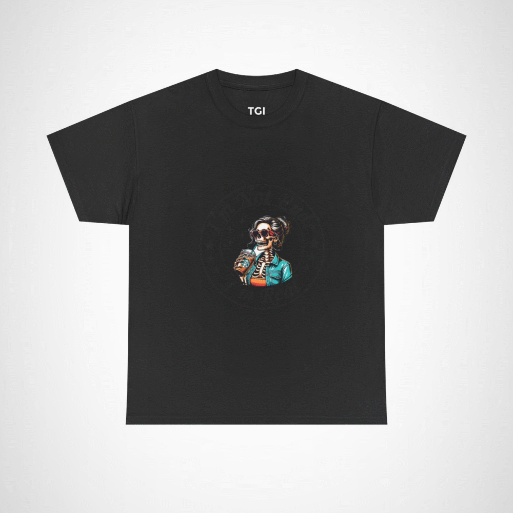 Chic skeleton t-shirt featuring skeleton with iced coffee Black colour