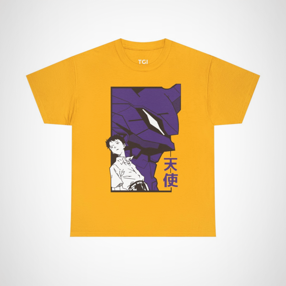 Shinji and Eva Unit-01 artwork on soft fabric t-shirt Gold colour