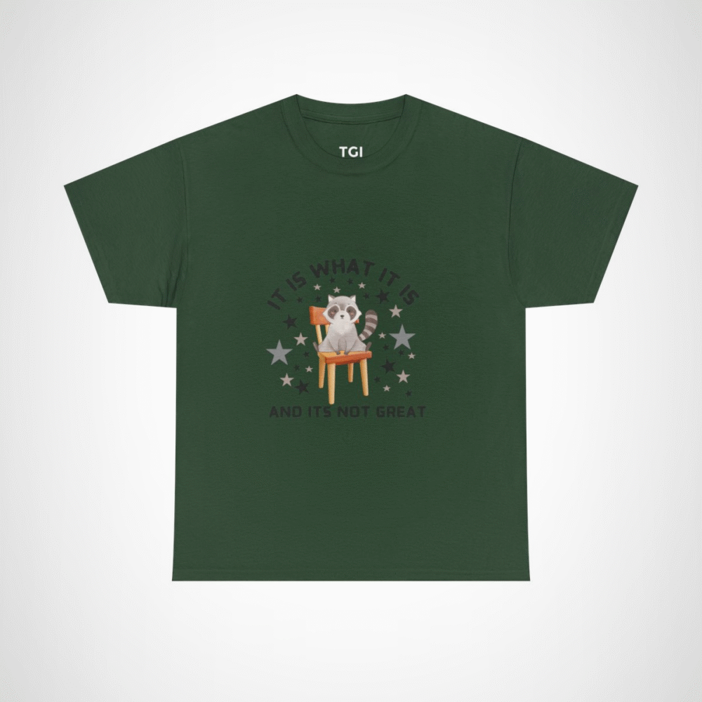 Cute raccoon t-shirt with whimsical design for animal lovers Forest Green colour