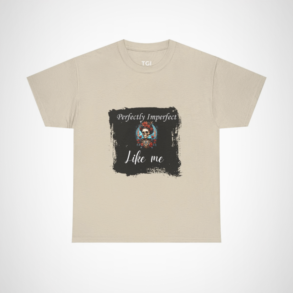 Perfectly Imperfect Skull T-Shirt featuring a skull adorned with roses Sand colour